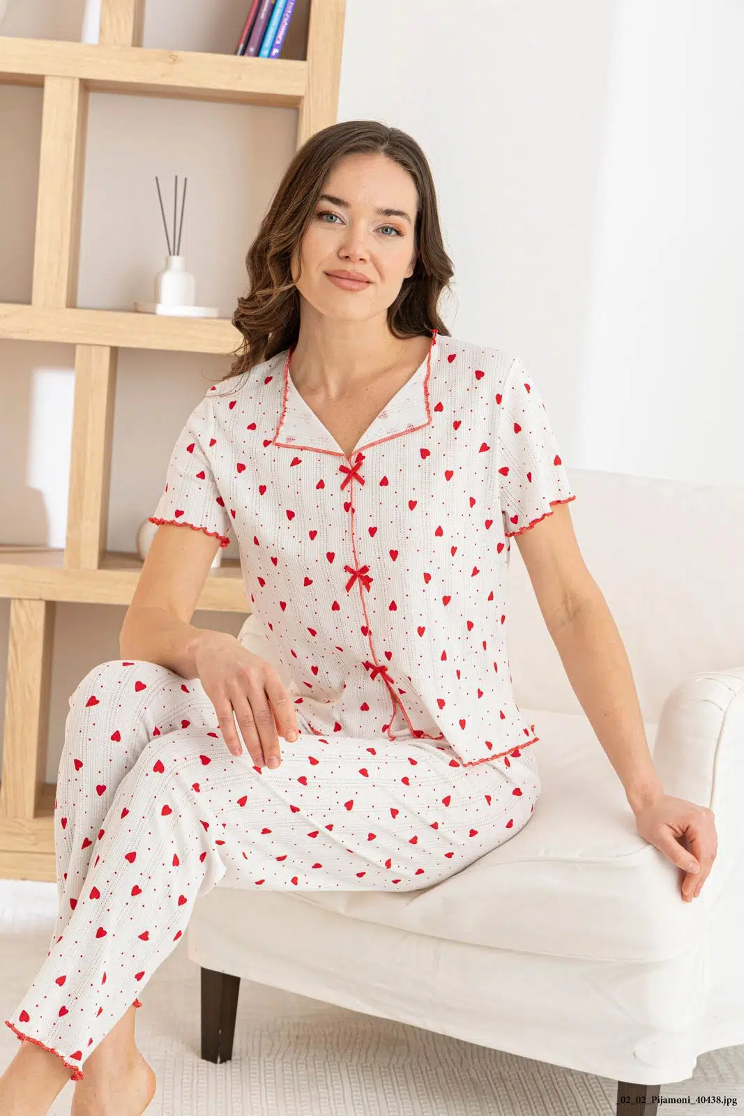 Venice Dream %100 Pamuk Minimal Desenli Kadın Pijama TakımıNefes Alabilir, Rahat Ev Giyim Seti - Kırmızı