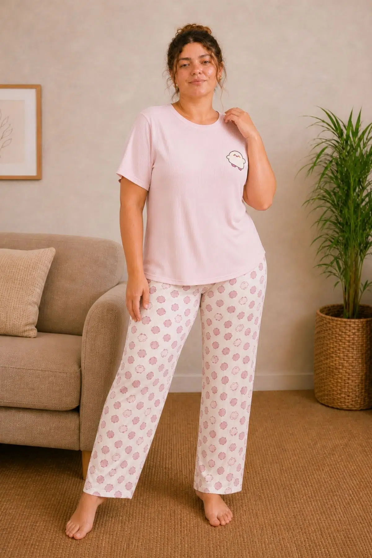 Luna Kısa Kol Kadın Pijama Takımı – Yumuşak Dokulu, Nefes Alabilir, Rahat Ev Giyim Seti - Pembe