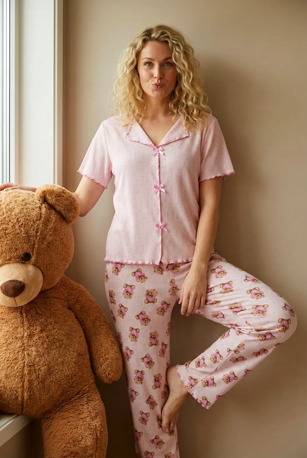 Luna Touch Ekstra Yumuşak Yazlık Kadın Pijama Takımı – Düğmesiz, Kısa Kollu, Büyük Beden Kadın Pijama (S–5XL) - Pembe