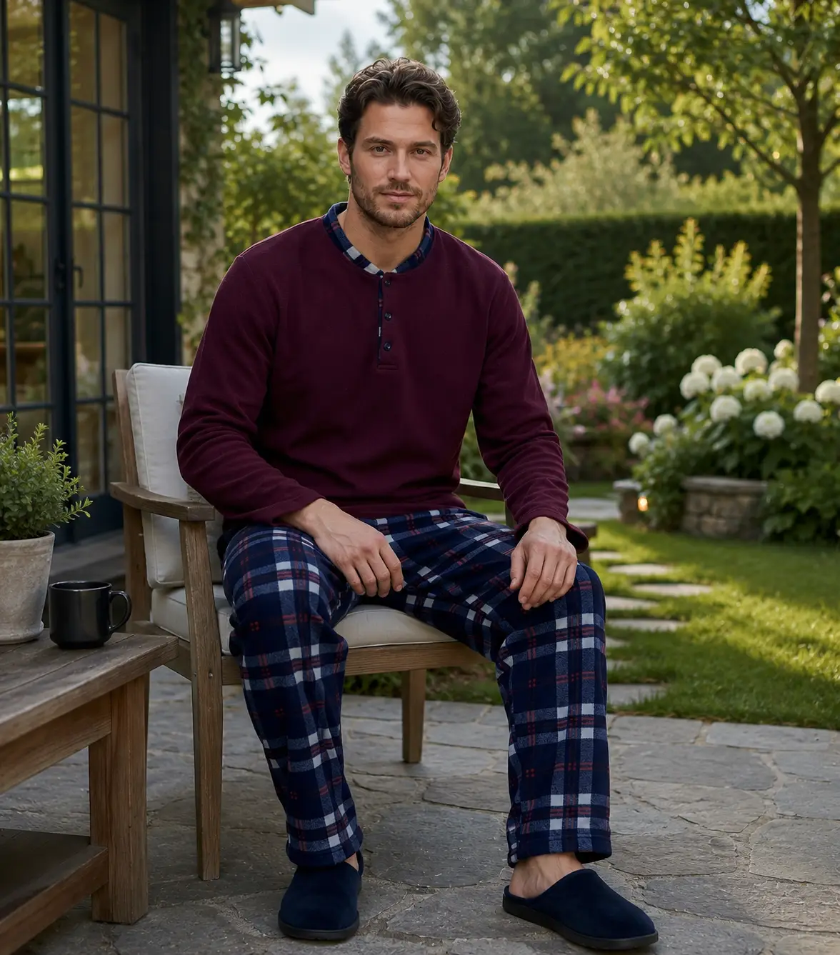 Nisanca 3 Renk Kışlık Erkek Polar Pijama Takımı - Bordo