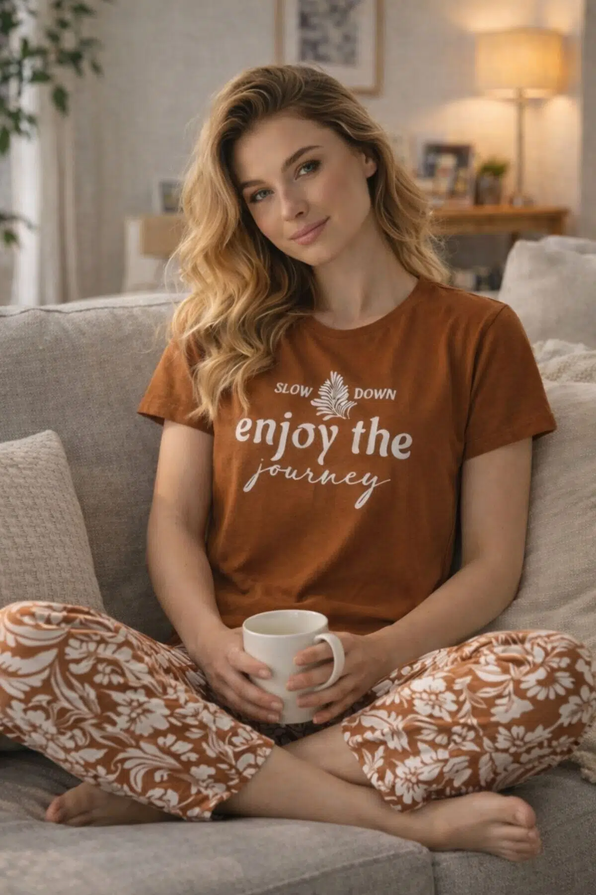 %100 Pamuk Modal Penye Kadın Pijama Takımı – Yumuşak Dokulu, Nefes Alabilir, Rahat Ev Giyim Seti - Kahve