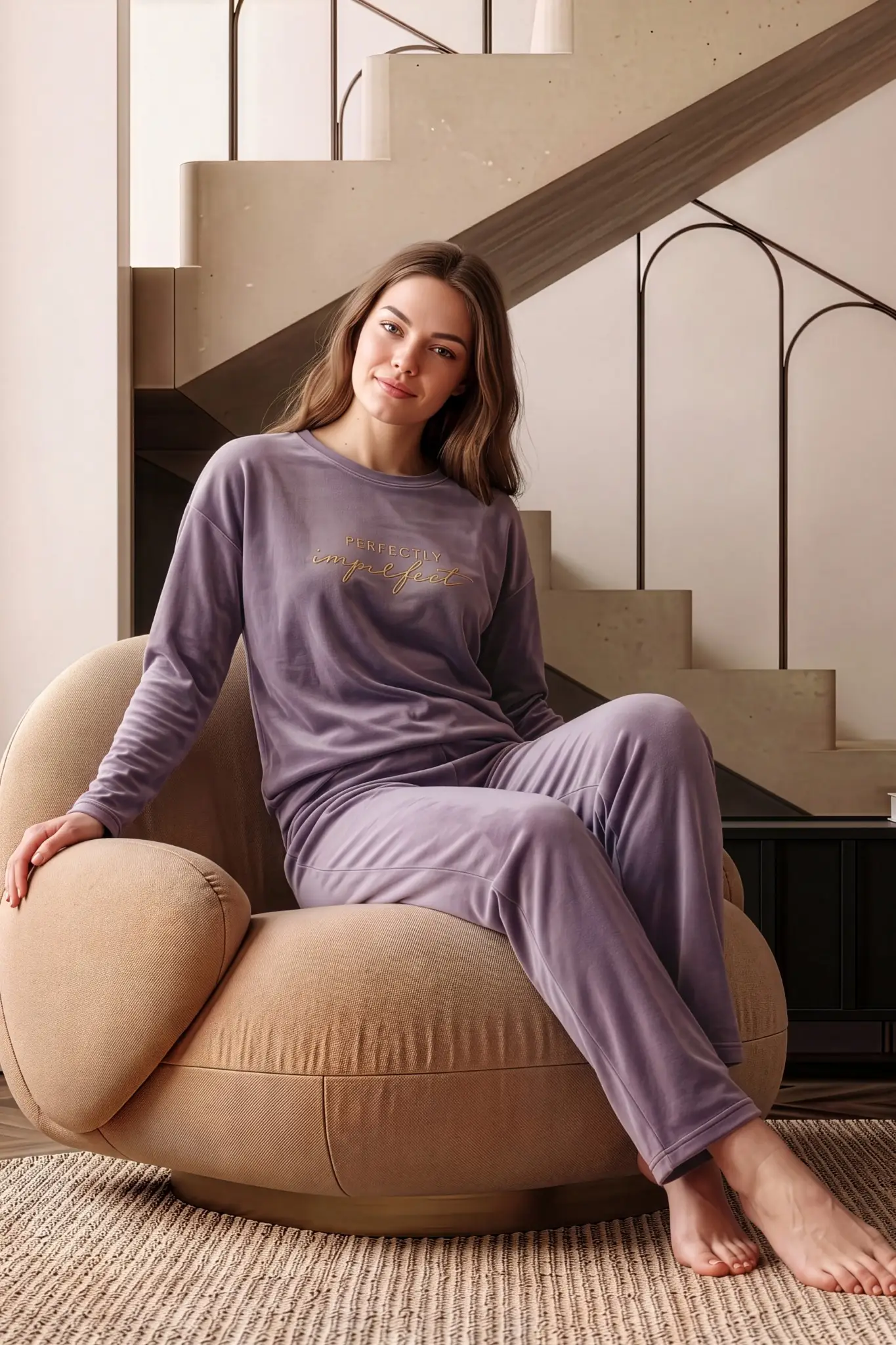 Nisanca Kışlık Kadın Kadife Pijama Takımı - Süper Soft Serisi - Lila