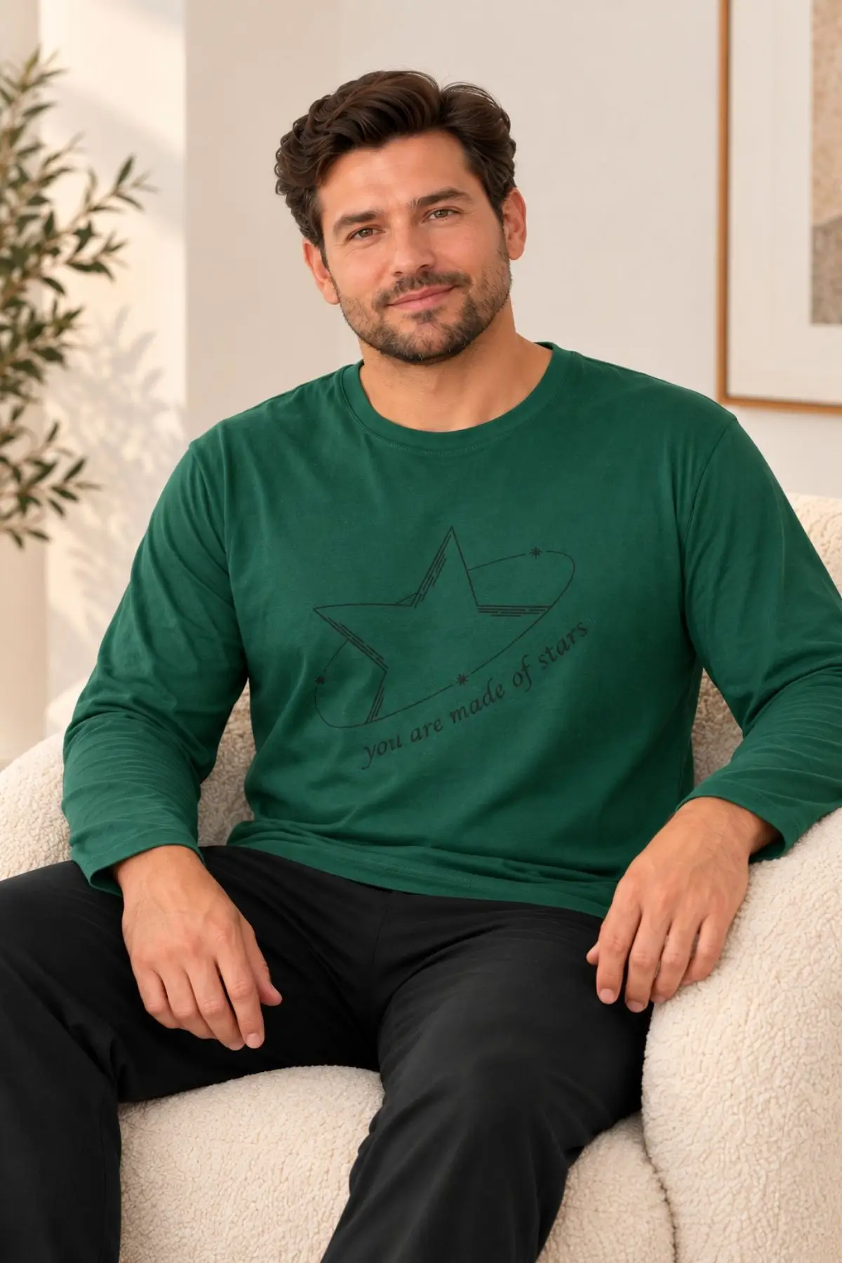 Nisanca Mevsimlik %100 Pamuk Büyük Beden Erkek Pamuk Pijama Takımı - Yesil