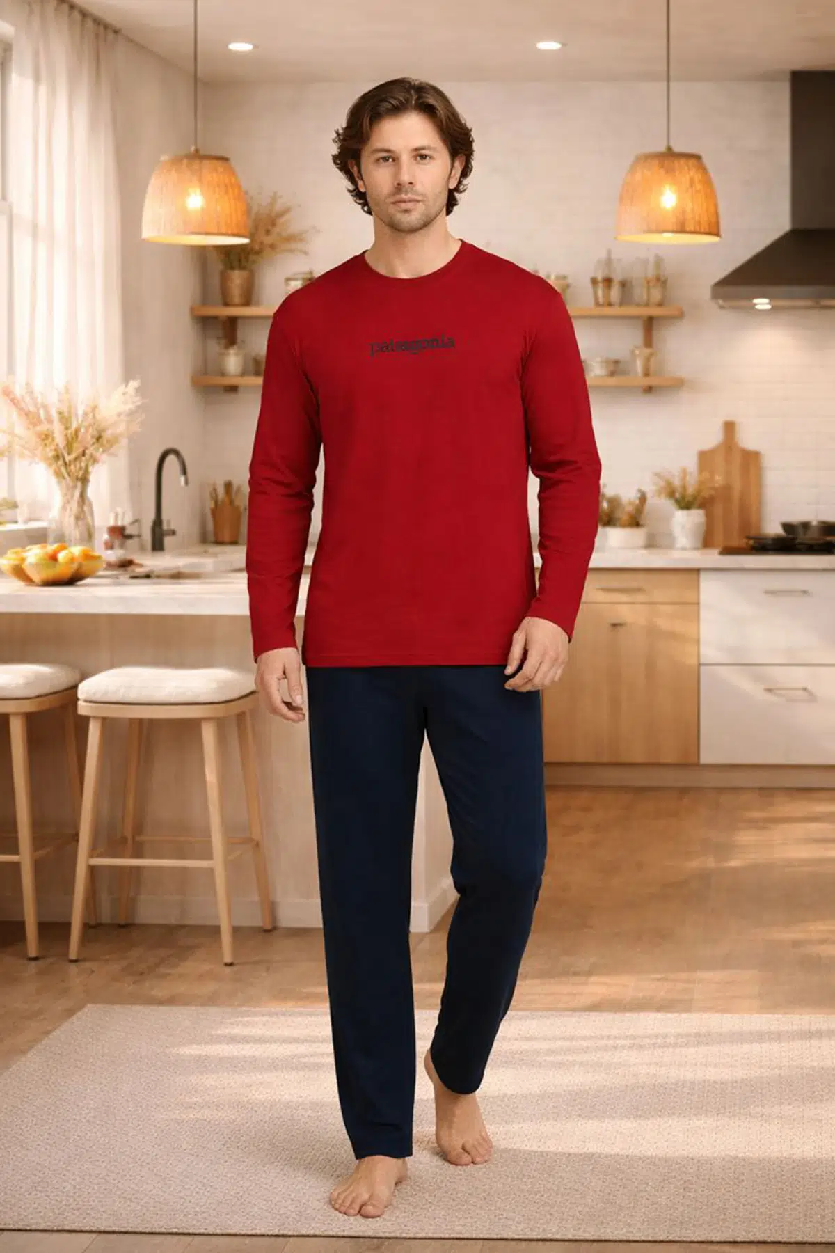 Nisanca Pamuklu Uzun Kollu Erkek Pijama Takımı - Bordo