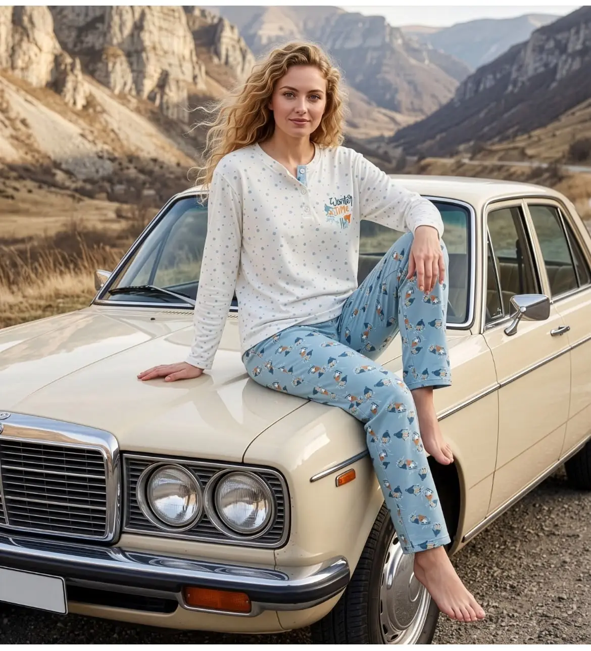 Kadın Soft Dokulu Kışlık Pijama Takımı – Elegant Desenli, Sıcak Tutan, Yumuşak ve Konforlu Uzun Kollu Pijama - Lila