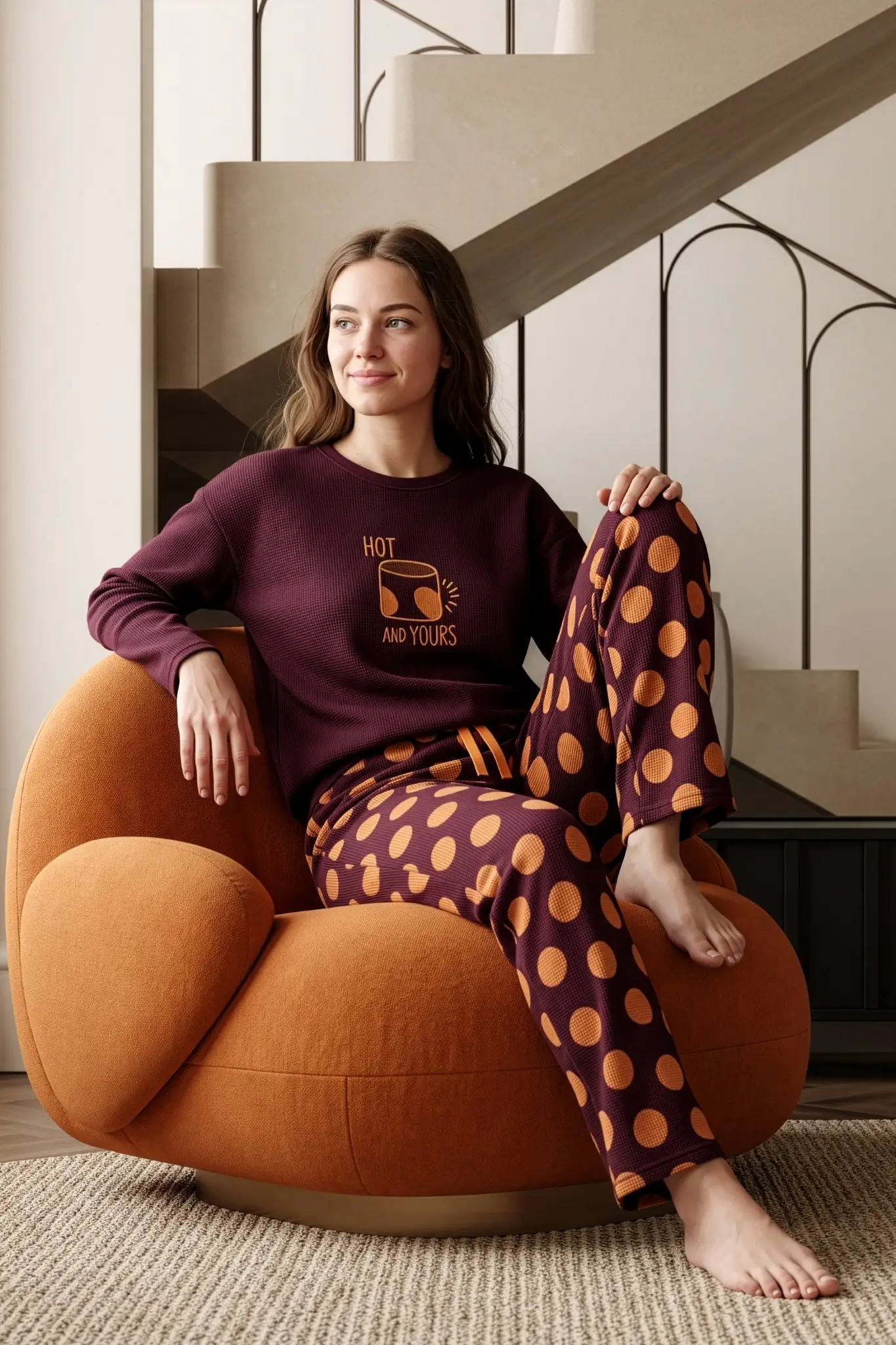 Premium Soft Waffle Kadın Pijama Takımı – Yumuşak Dokulu Sıcak Tutan Kışlık Uzun Kollu Pijama - Bordo