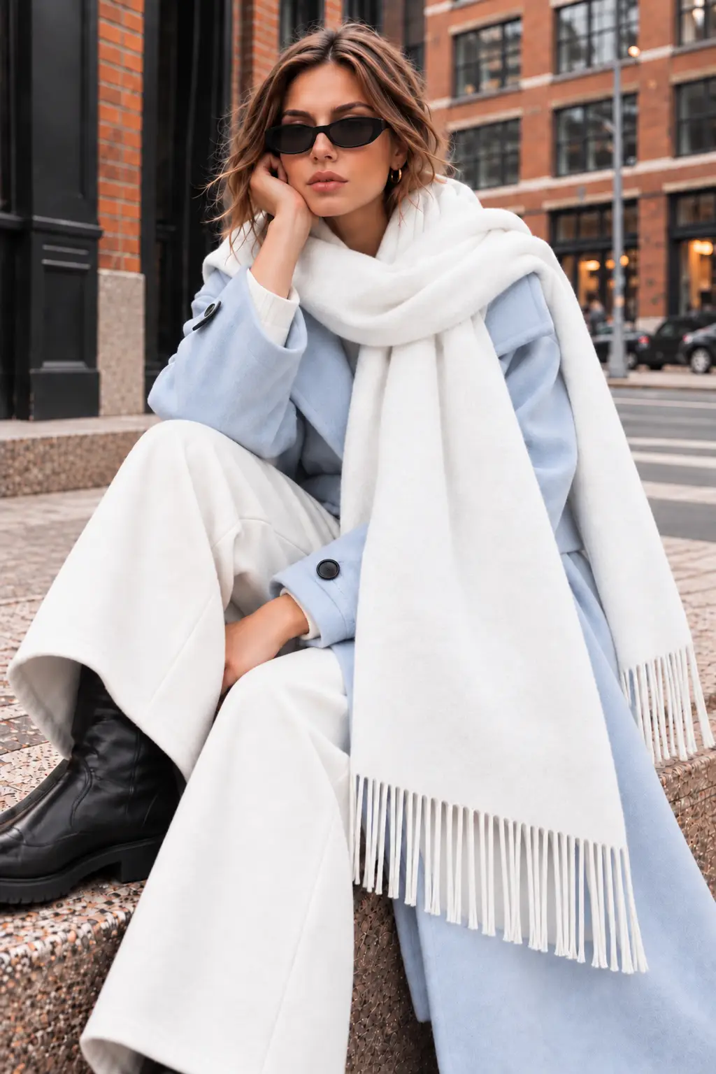 Soft Feel Kadın Atkı Şal – Yumuşak Dokulu Geniş Oversize Püsküllü Omuz Şalı - Beyaz 