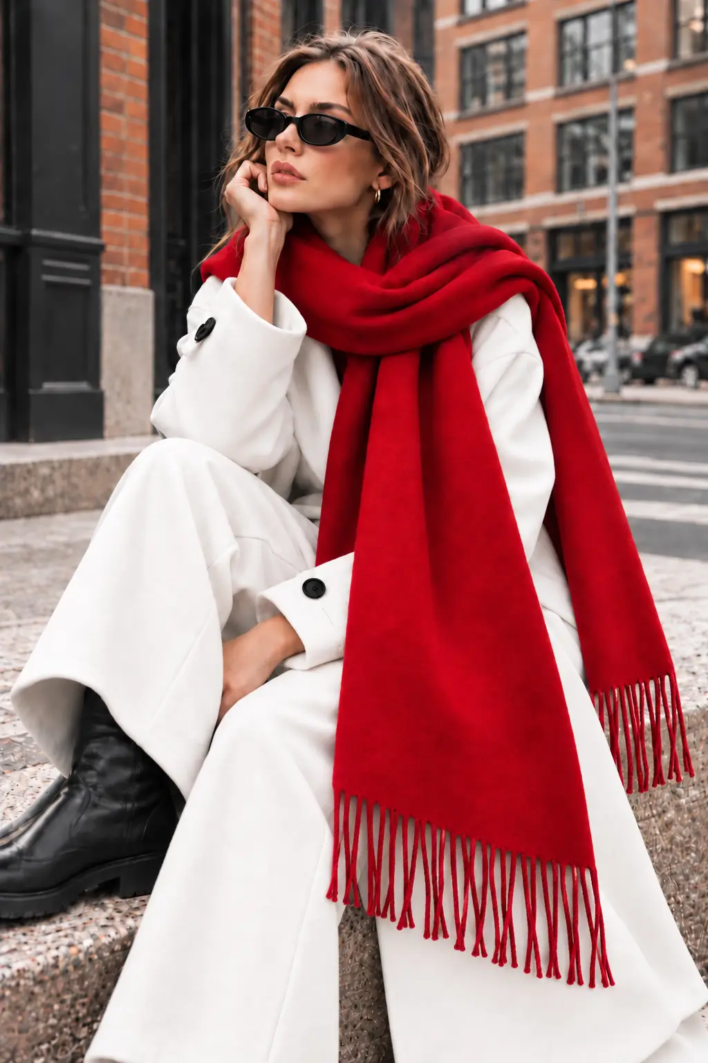 Soft Feel Kadın Atkı Şal – Yumuşak Dokulu Geniş Oversize Püsküllü Omuz Şalı - Kırmızı