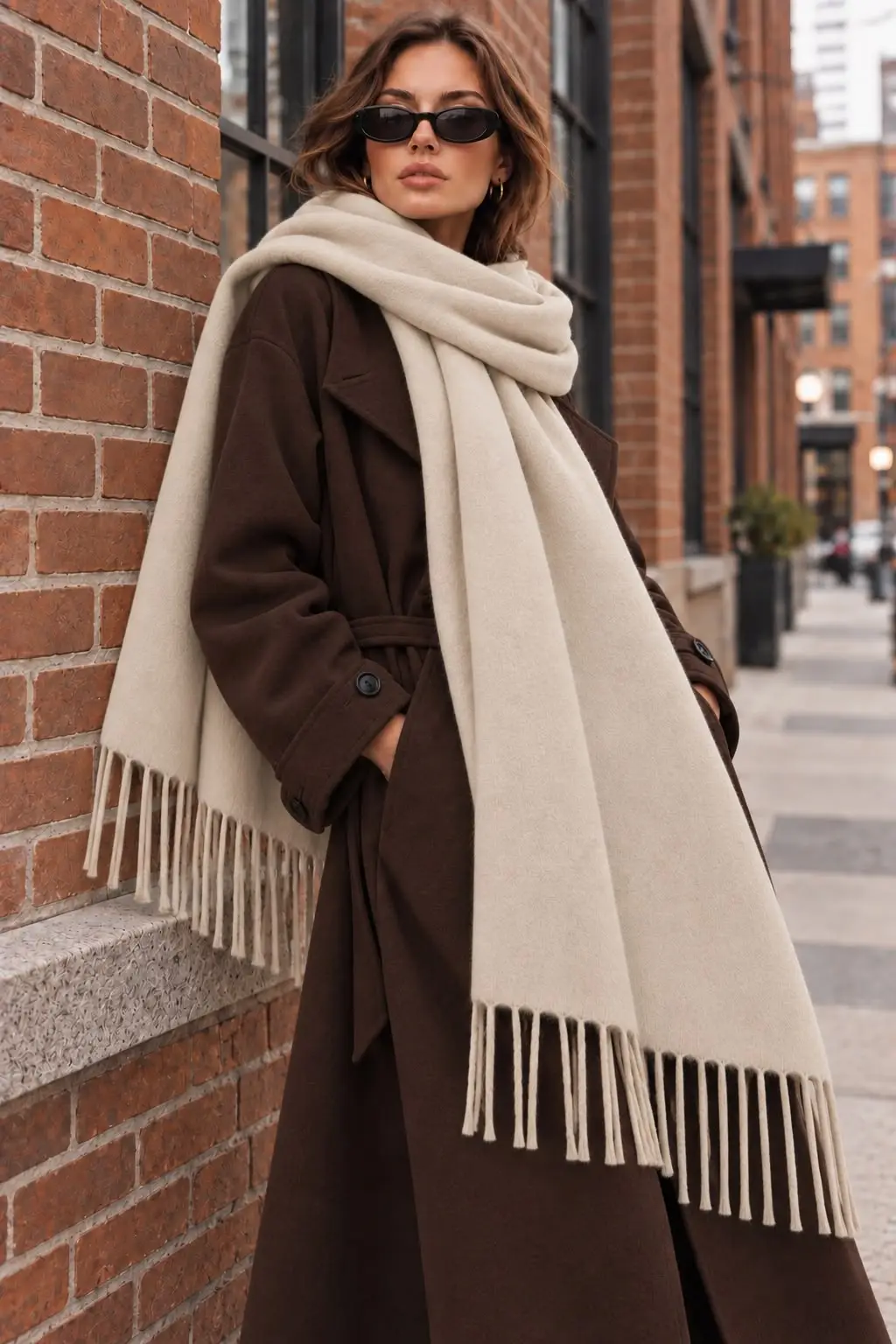 Soft Feel Kadın Atkı Şal – Yumuşak Dokulu Geniş Oversize Püsküllü Omuz Şalı - Bej