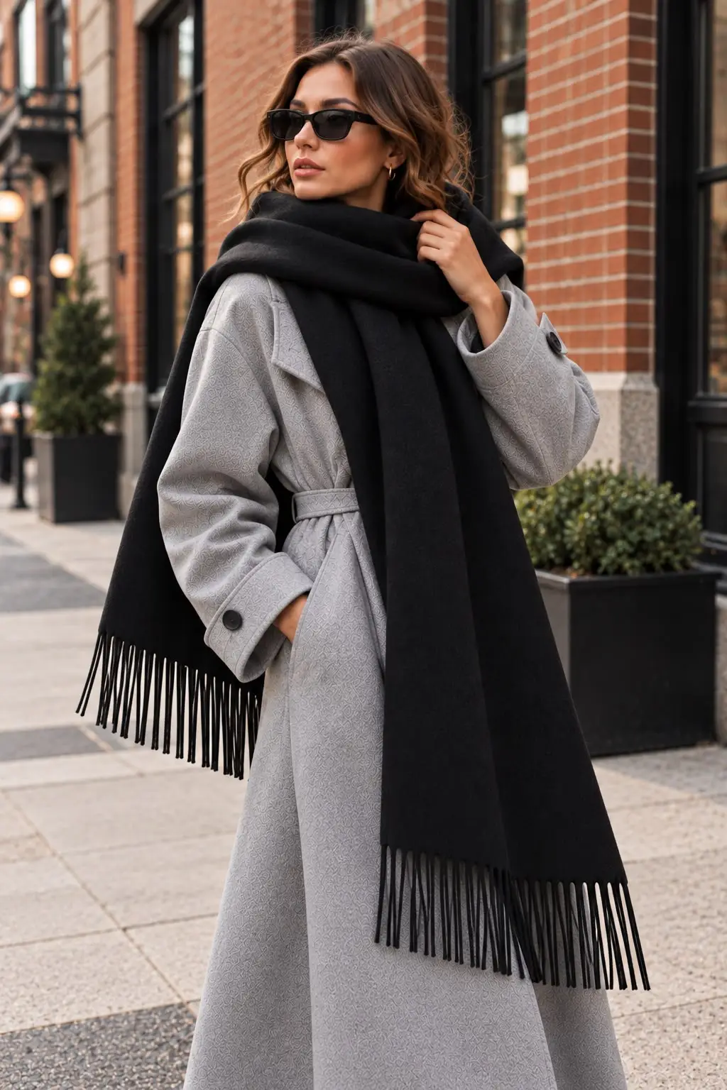 Soft Feel Kadın Atkı Şal – Yumuşak Dokulu Geniş Oversize Püsküllü Omuz Şalı - Siyah