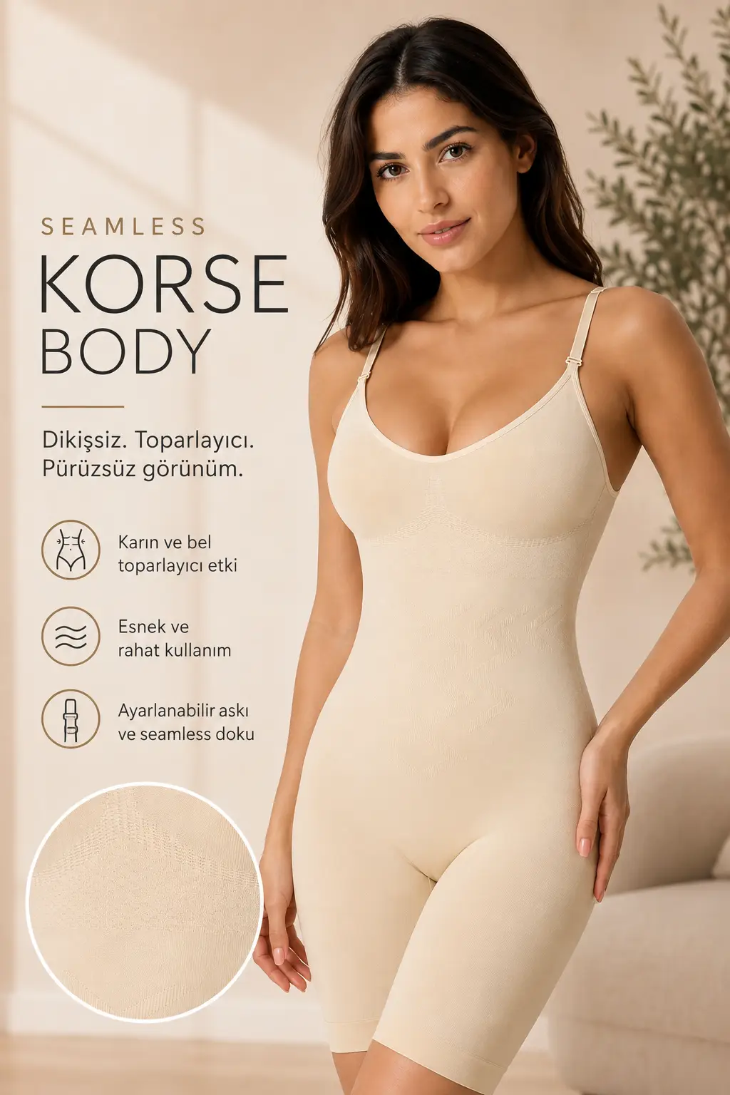İnceltici Tam Boy Korse İz Yapmayan Sıkılaştırıcı Göbek Karın Bel Basen ve Bacak Toparlayıcı